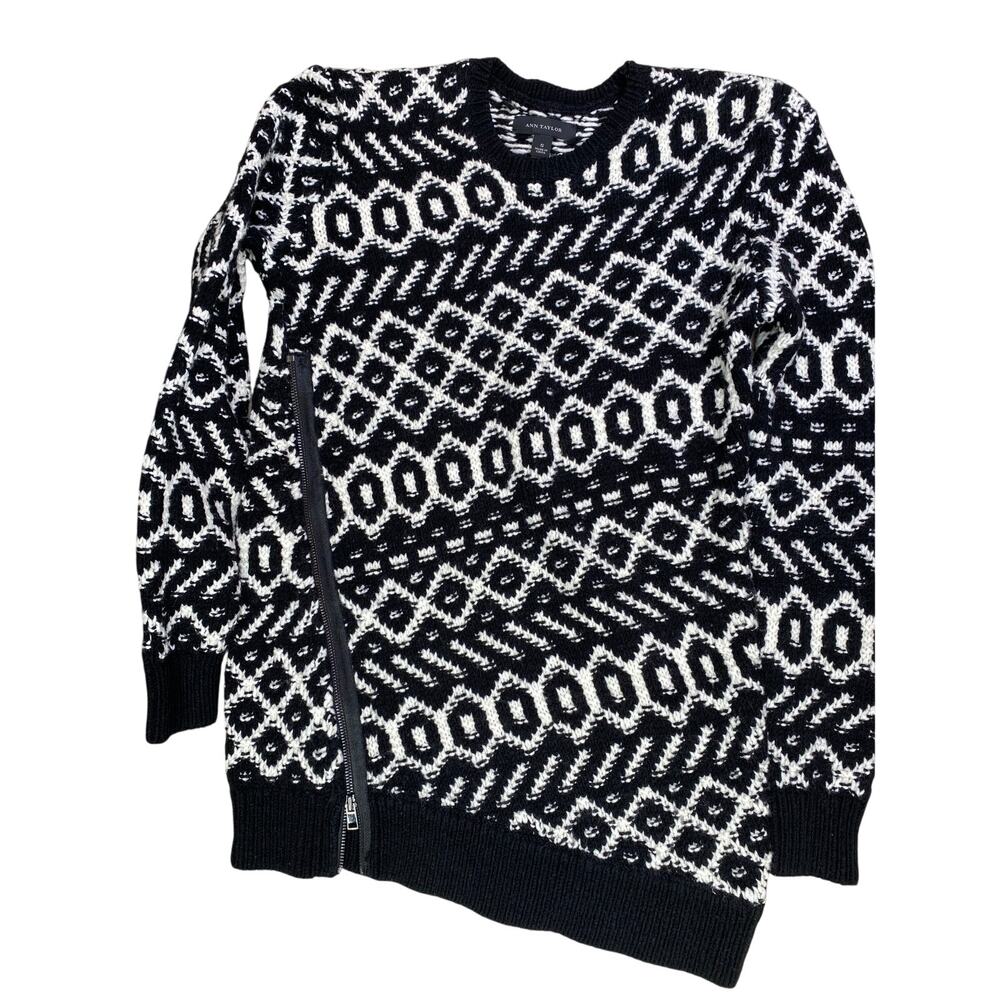 Ann Taylor Chunky Wool Blend Sweater with Asymmetrical Zipper Women's Small